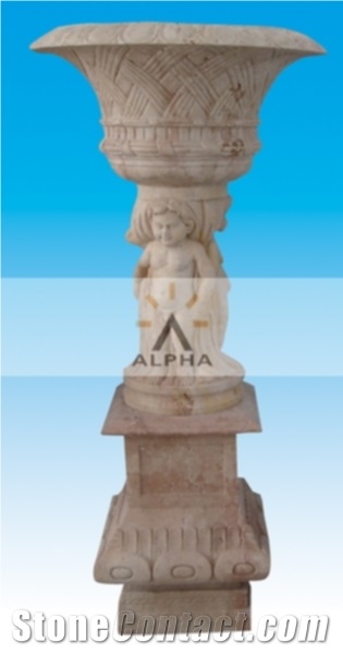 Classic Stone Flowerpot,China Yellow Travertine Pot