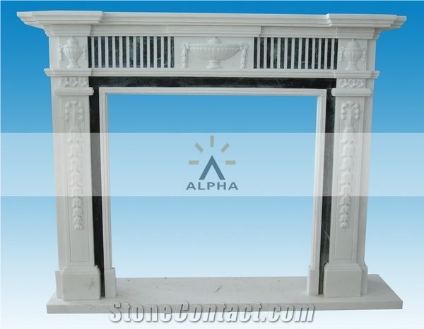 English Stone Fireplace Mantel, Beijing White Marble Fireplace Mantel