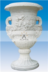 Hand Carved Marble Flowerpot, Beijing Masha White Marble Pot