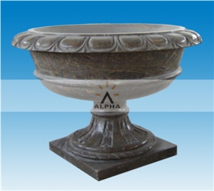 Hand Carved Black Marble Flowerpot