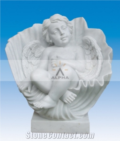 Little Angel, White Marble Sculpture, Statue