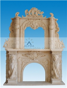 Overmantel Limestone Fireplace, Ramsis Cream Beige Limestone Fireplace