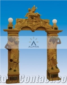 Stone Carving Door Case Sculpture, Yellow Marble Window Sills, Doors
