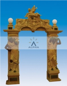 Stone Carving Door Case Sculpture, Yellow Marble Window Sills, Doors