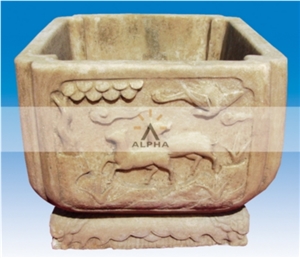 Marble Flower Pot, Shanxi Yellow Marble Flower Pot