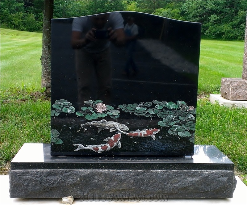 India Absolute Black Granite Etched Headstone