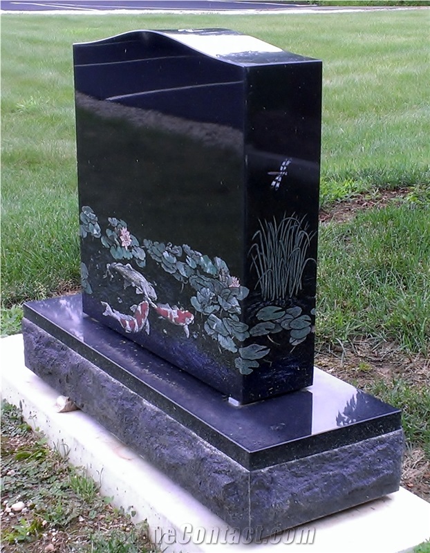India Absolute Black Granite Etched Headstone