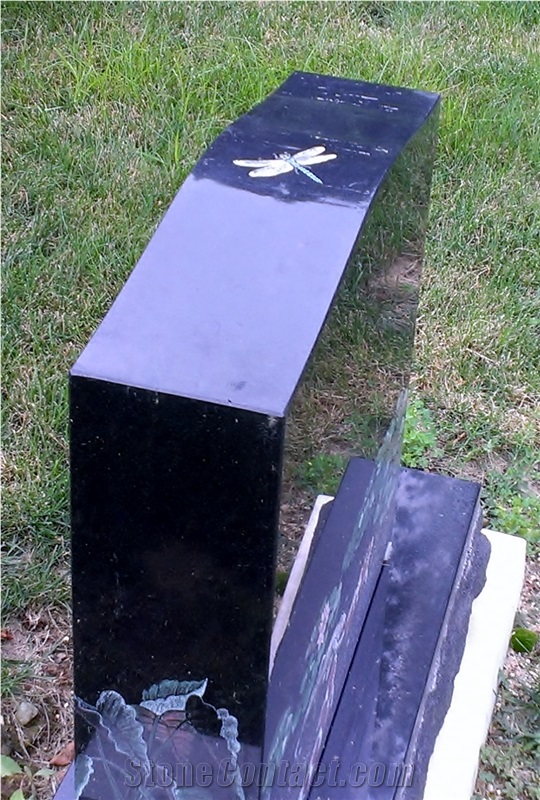 India Absolute Black Granite Etched Headstone