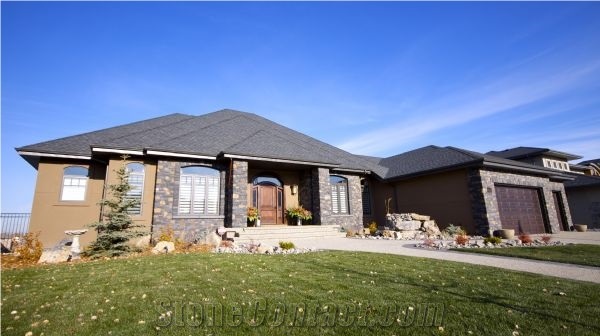 Black and Brown Rundle Stone Wall Cladding, Grey Quartzite Wall