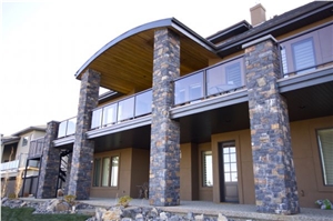 Black and Brown Rundle Stone Wall Cladding, Grey Quartzite Wall