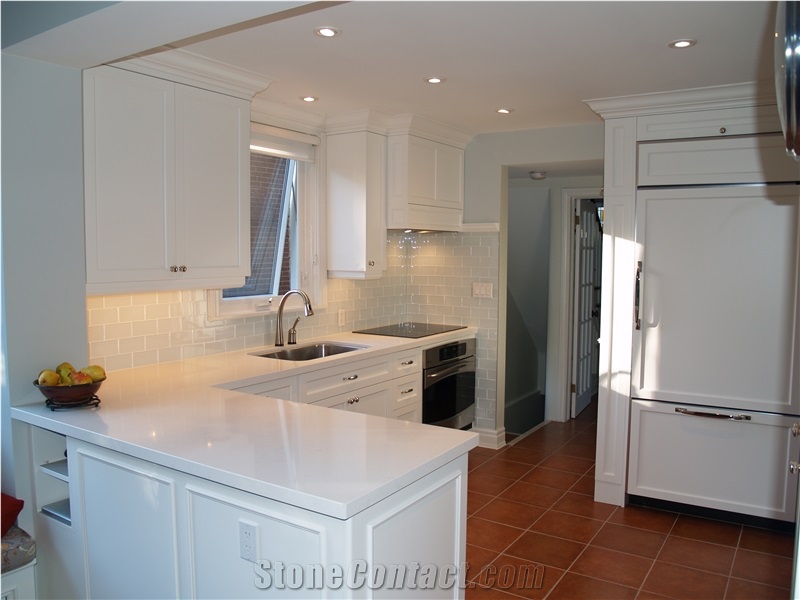 Pure White Quartz Stone Kitchen Countertops