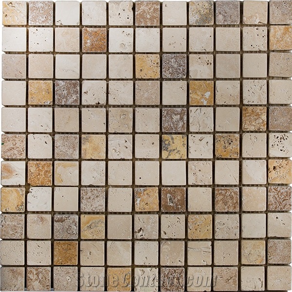 Three Color Mix Travertine Mosaic, Eskisehir Noche Beige Travertine Mosaic