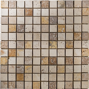 Three Color Mix Travertine Mosaic, Eskisehir Noche Beige Travertine Mosaic