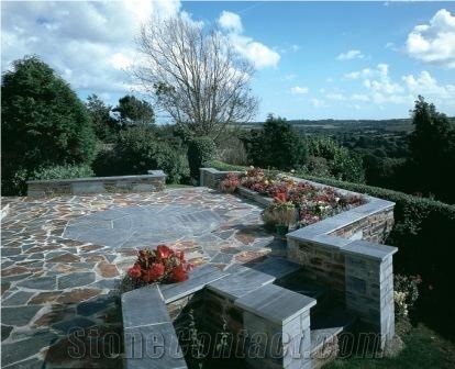 Rustic Delobale Slate Blue-Grey Crazy Paving, Delabole Blue Slate Cobble, Pavers