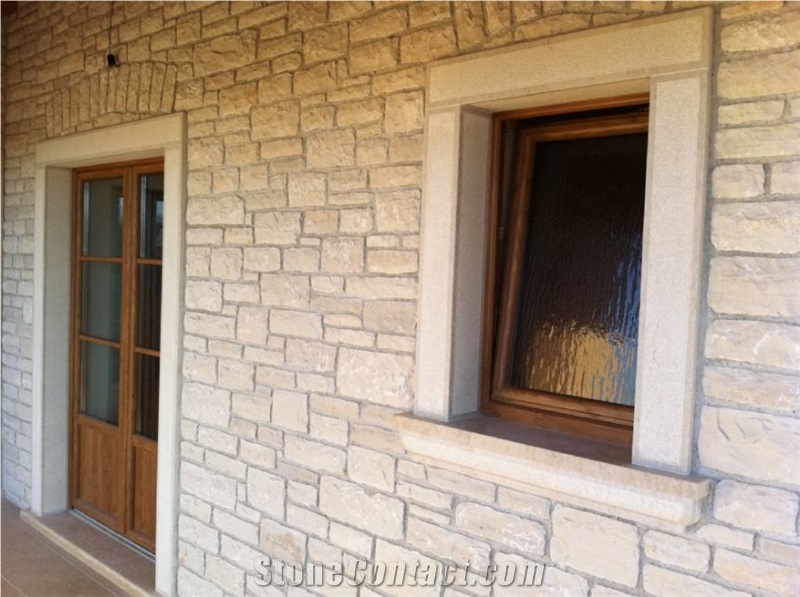Giallo Istria Limestone Masonry Wall, Giallo Istria Beige Limestone Masonry