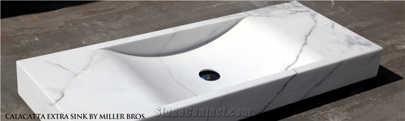 Calacatta Extra Marble Sink by Miller Bros, Calacatta Carrara White Marble Sink