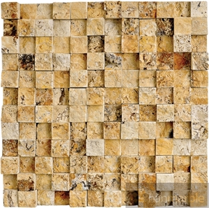 Yellow Travertine Split Cubic Mosaic, Afyon Yellow Travertine Mosaic
