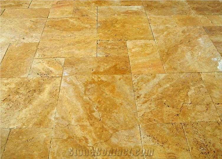 Yellow Travertine Tumbled Pattern, Afyon Yellow Travertine Tiles