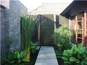 Black Andesite Stone Feature Wall Tile, Vietnam Lava Stone Black Basalt Tiles