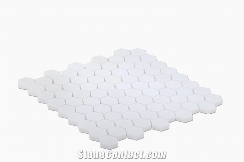 White Thassos Marble Hexagon Polished Mosaic Tile