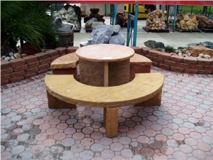Arizona Sandstone Bench and Round Table, Classic Oak Beige Sandstone Bench