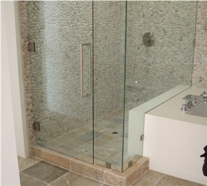 Pebble Stone Mosaic Wall Bathroom Shower Design