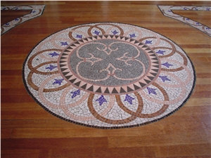 Travertine and Marble Mosaic Flooring Medallion, Sahara Rose Red Marble Medallion