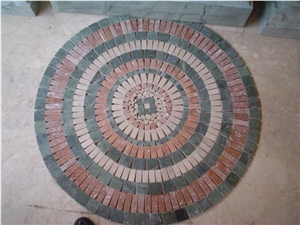 Travertine and Marble Mosaic Flooring Medallion, Sahara Rose Red Marble Medallion