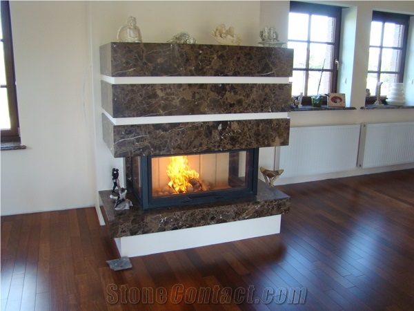 Dark Emperador Marble Fireplace, Dark Emperador Brown Marble Fireplace