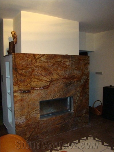 Rain Forest Brown Marble Fireplace