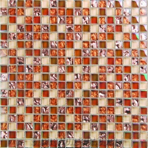 Marble Mixed Glass Bathromm Tile Mosaic, Red Marble Mosaic