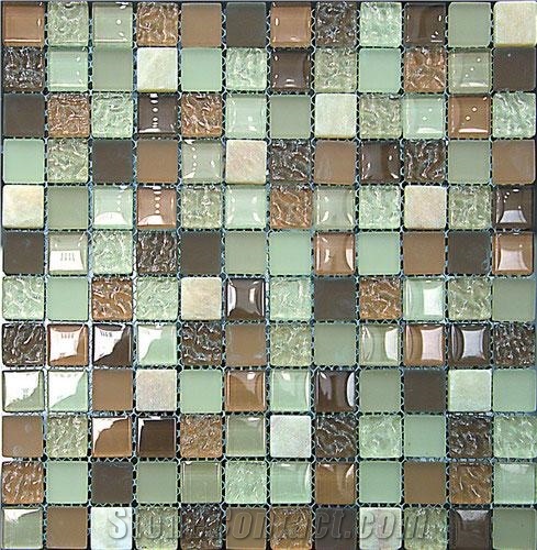 Marble Mixed Glass Bathromm Tile Mosaic, Red Marble Mosaic