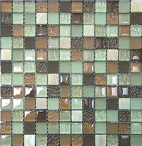 Marble Mixed Glass Bathromm Tile Mosaic, Red Marble Mosaic