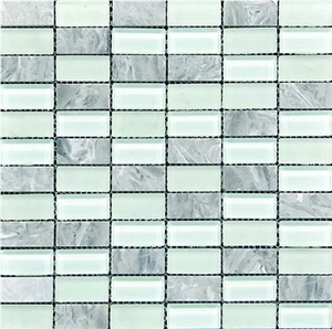 Marble Mixed Glass Bathromm Tile Mosaic, Red Marble Mosaic
