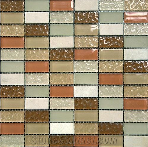 Marble Mixed Glass Bathromm Tile Mosaic, Red Marble Mosaic