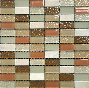 Marble Mixed Glass Bathromm Tile Mosaic, Red Marble Mosaic
