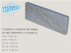 Curb in Luserna Stone Sawn Sides, One Side Split, Pietra Di Luserna Grey Quartzite Curbs
