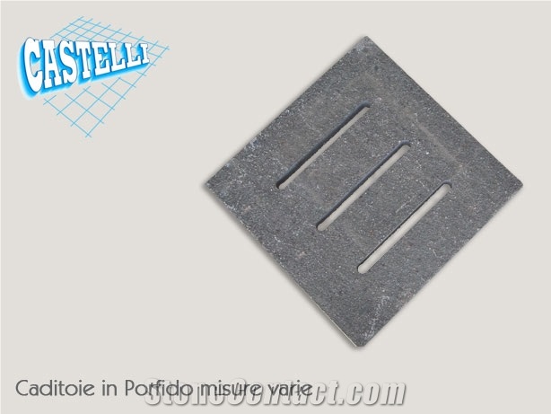 Gratings in Porphyry Rain Drainage Paver, Porfido Grigio Verde Sarentino Green Granite Rain Drainage Paver