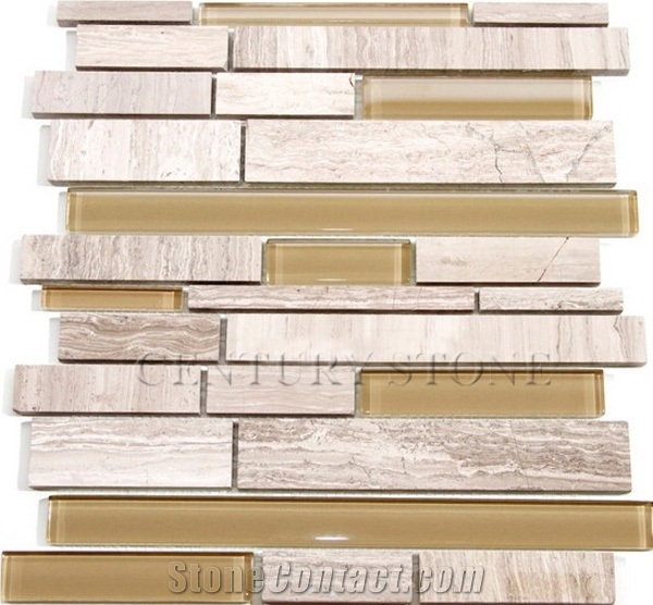 Beige and Grey Glass Mix Marble Mosaic Tile