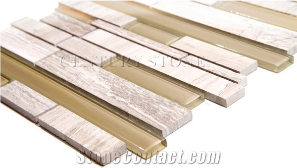 Beige and Grey Glass Mix Marble Mosaic Tile