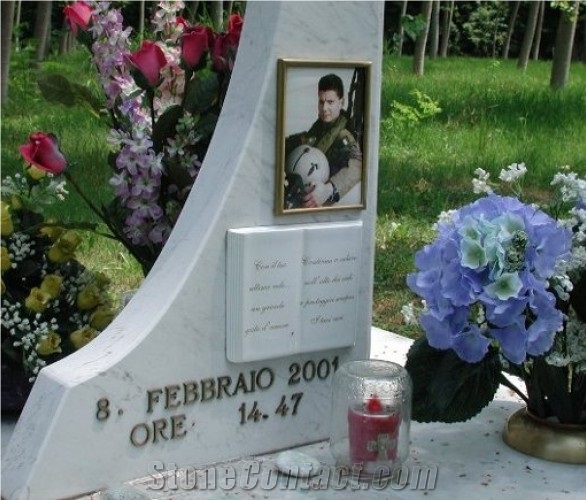 Bianco Carrara White Marble Memorial Monument, Bianco Carrara Unito C White Marble Memorial Monuments