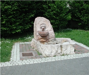 Exterior Fountain in Apricena Fiorito Limestone, Apricena Fiorito Beige Limestone Exterior Fountain