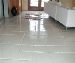 Pietra Bianca Limestone Pillowed Edge Floor Tiles, Pietra Carparo Bianca Limestone Tiles