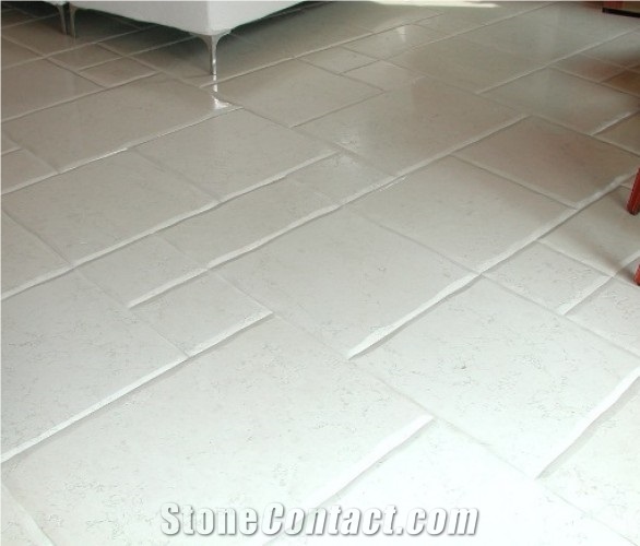 Pietra Bianca Limestone Pillowed Edge Floor Tiles, Pietra Carparo Bianca Limestone Tiles