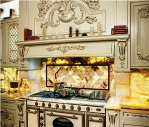Translucent Yellow Onyx Kitchen Top, Backsplash, Iano Giallo Yellow Onyx Kitchen Top