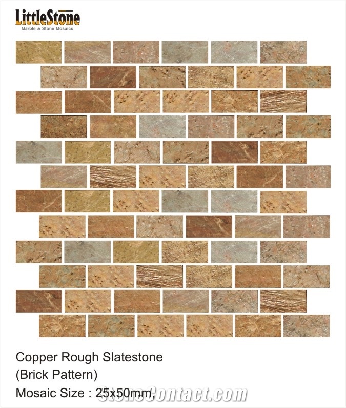 Copper Slate Brick Pattern Mosaic Tiles, Copper Brown Slate Mosaic