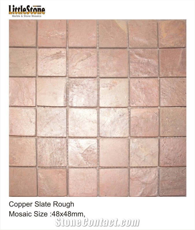 Copper Slate Brick Pattern Mosaic Tiles, Copper Brown Slate Mosaic