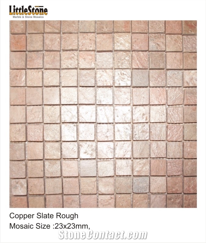 Copper Slate Brick Pattern Mosaic Tiles, Copper Brown Slate Mosaic