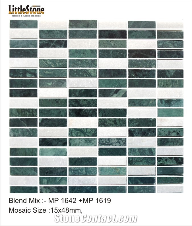India Green Marble Tumbled Mosaics, Sapphire Green Marble Tumbled Mosaics