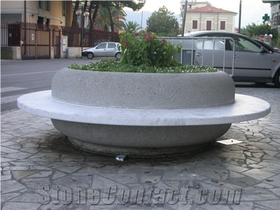 Bianco Carrara Marble Circular Benches and Planter, Bianco Carrara C White Marble Benches